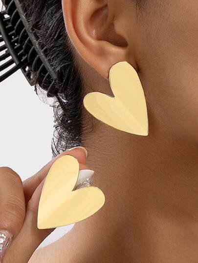 Large Metal Heart Post Earrings