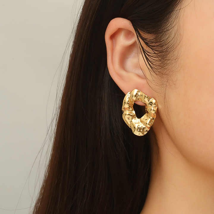 Gold Plated Stainless Steel Earrings Jewelry Gift Stainless Steel Irregular Texture Chunky Earrings for Women