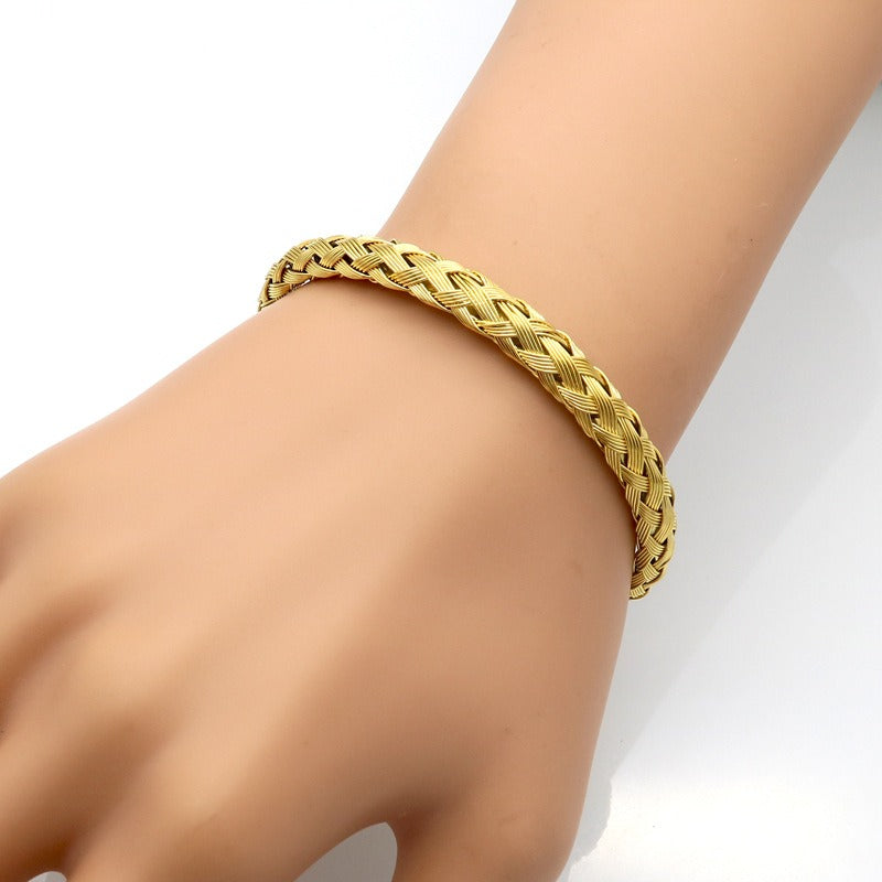 HC Adjustable Wire Rope Bracelet Stainless Steel 8mm Bangle Set Ladies Men
