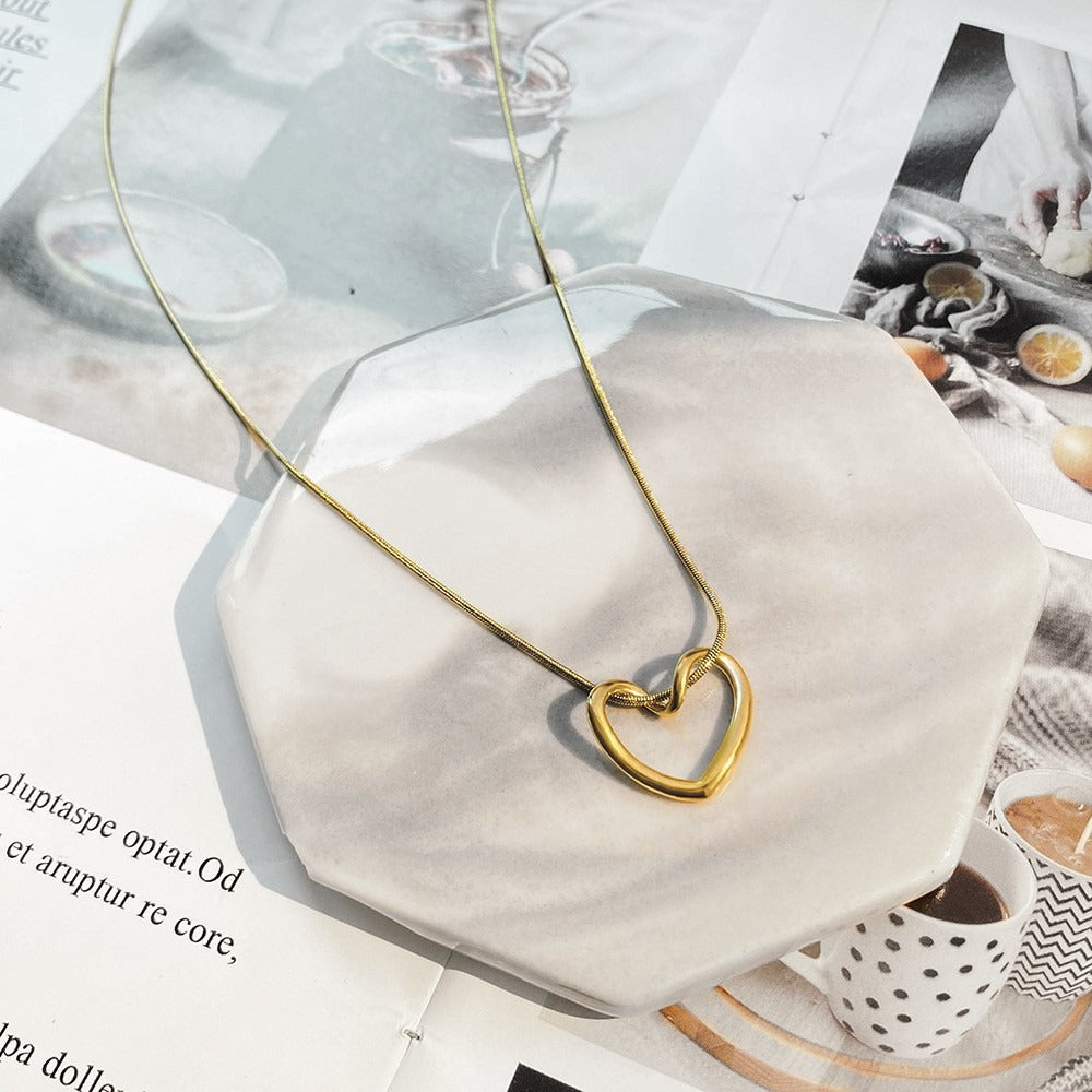 Gold Plating Heart Pendant Necklace Stainless Steel Collana Con Cuore Waterproof Hollow Heart Necklace