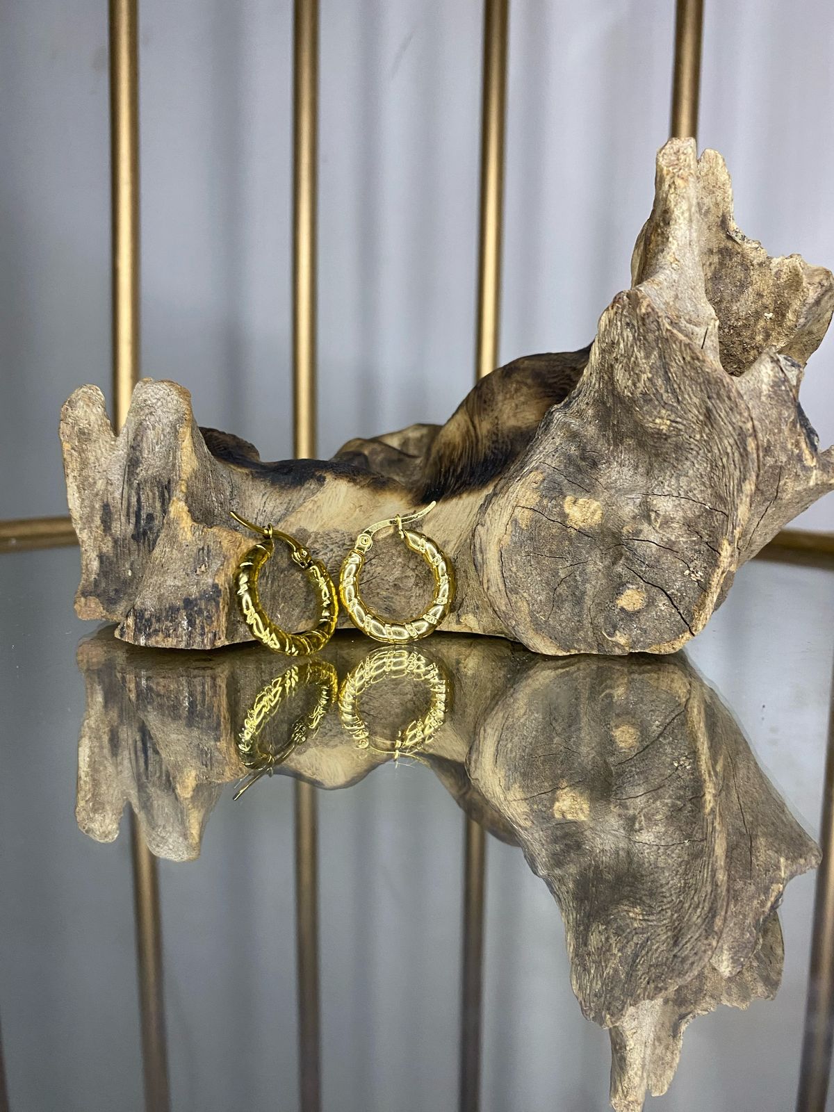 Textured Twist Hoop Earrings in Gold Stainless Steel