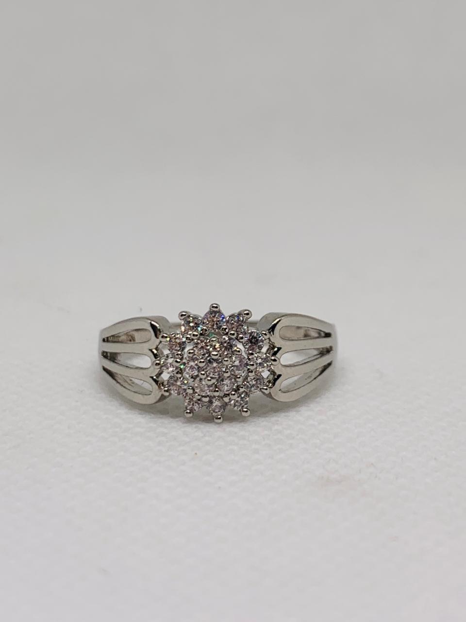 Simulated Sparkling Silver Cluster Ring Gift for Women – Statement Piece