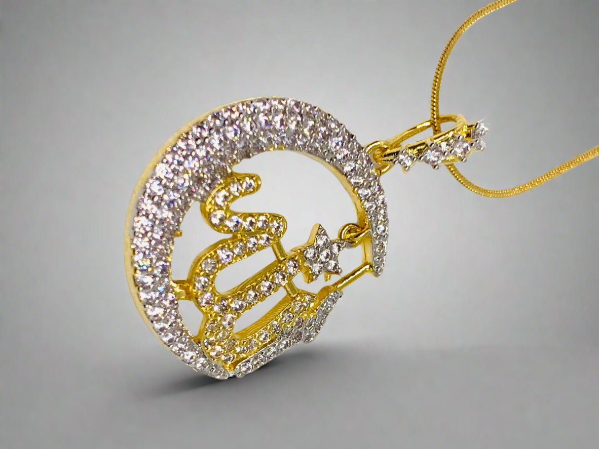 Zirconia Gold Plated Calligraphy Allah Pendent