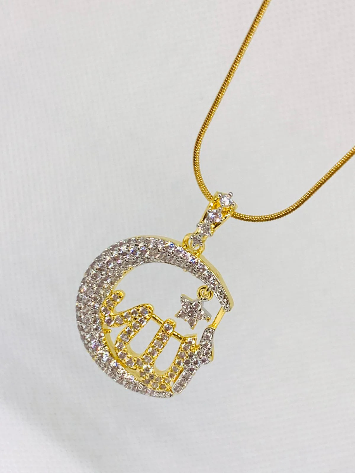 Zirconia Gold Plated Calligraphy Allah Pendent