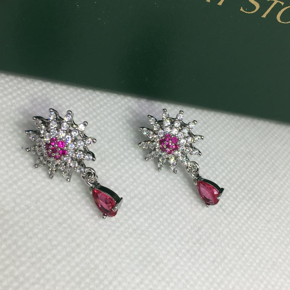 Gorgeous Pear Cut Cubic Zirconia Necklace and Earrings Engagement Pink Pendant Jewelry Set for Women