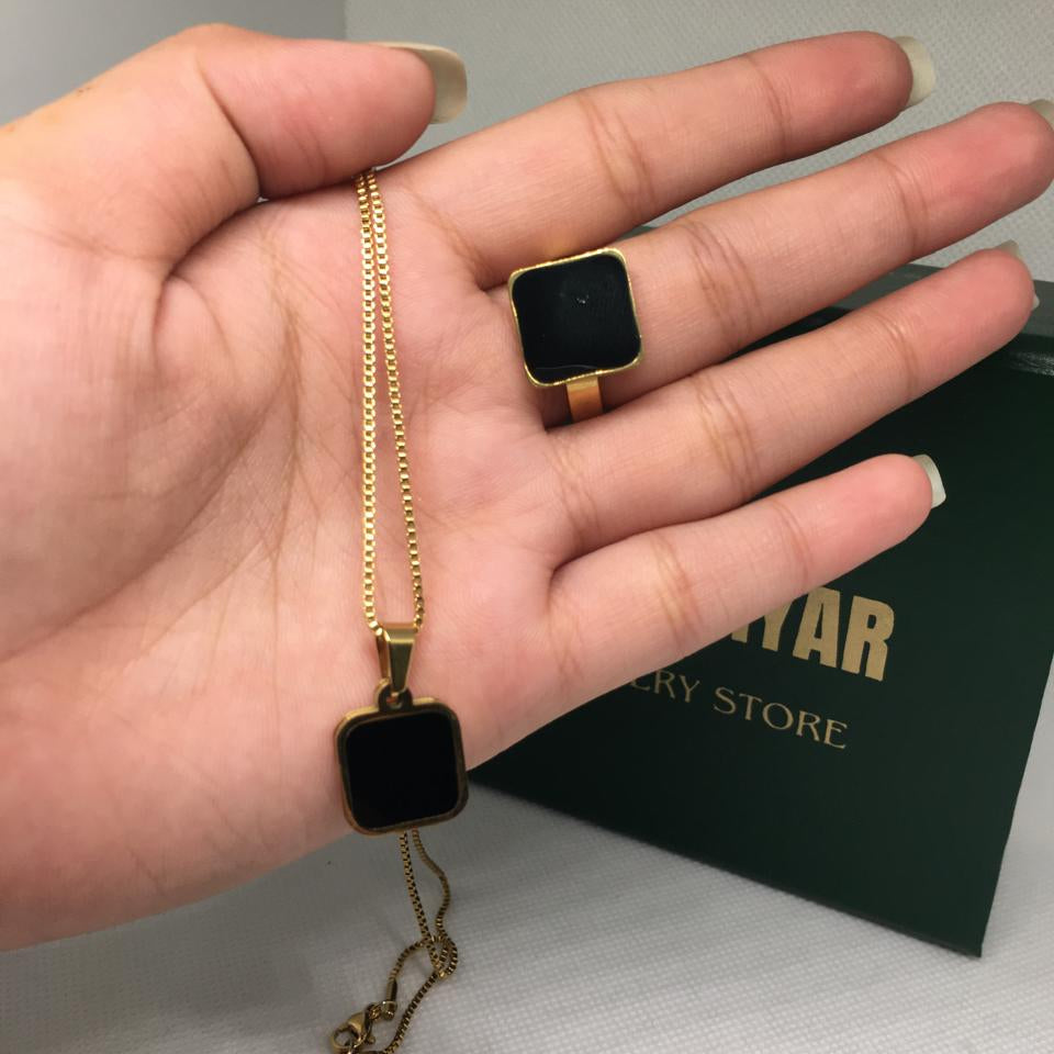 Square Pendant Necklace Women Titanium Steel Square Bar Necklace with Ring