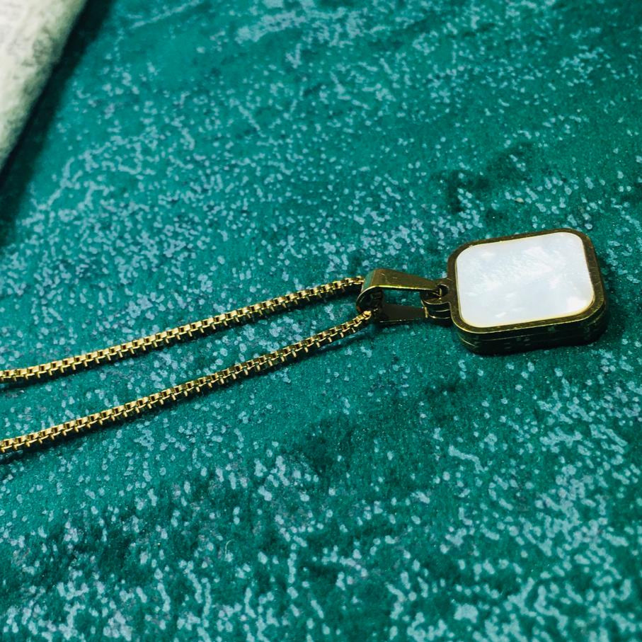 Square Pendant Necklace Women Titanium Steel Square Bar Necklace with Ring