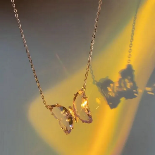 Trendy Colorful Butterfly Necklaces For Women Crystal Butterfly Pendant
