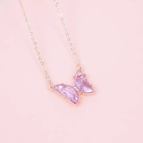 Trendy Colorful Butterfly Necklaces For Women Crystal Butterfly Pendant