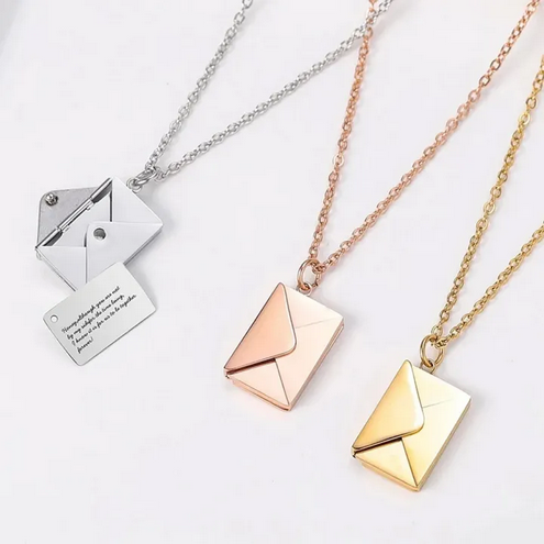 Custom Engraved Love Letter Personalized Envelope Pendant Necklace Stainless Steel