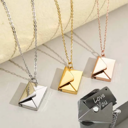 Custom Engraved Love Letter Personalized Envelope Pendant Necklace Stainless Steel