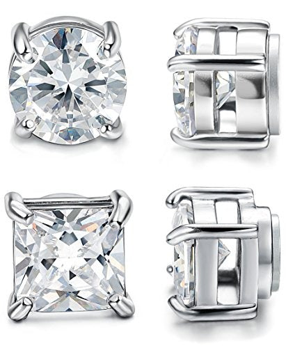 Jstyle 2 Pairs Stainless Steel Magnetic Stud Earrings for Men Women Non-piercing CZ Hypoallergenic