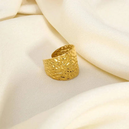 Stainless Steel Open Ring - Creative Concave Personalized Gold Plated Wide Band Fashion Jewelry for Women Men