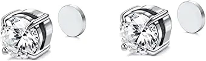 Jstyle 2 Pairs Stainless Steel Magnetic Stud Earrings for Men Women Non-piercing CZ Hypoallergenic