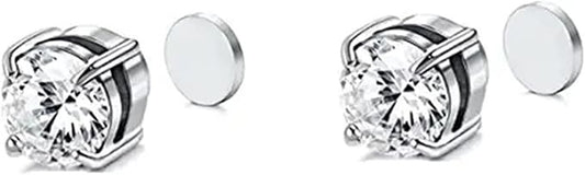 Jstyle 2 Pairs Stainless Steel Magnetic Stud Earrings for Men Women Non-piercing CZ Hypoallergenic