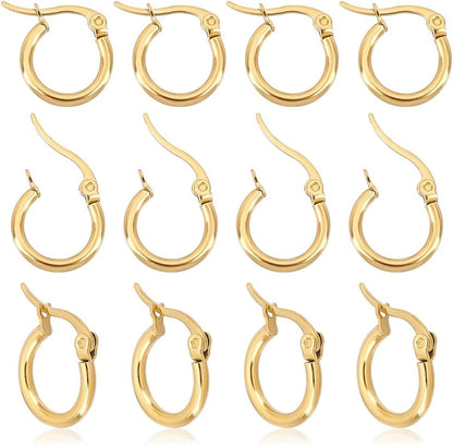 Classic Gold Color Stainless Steel Circle Ear Buckle Small Hoop Earrings for Women Men