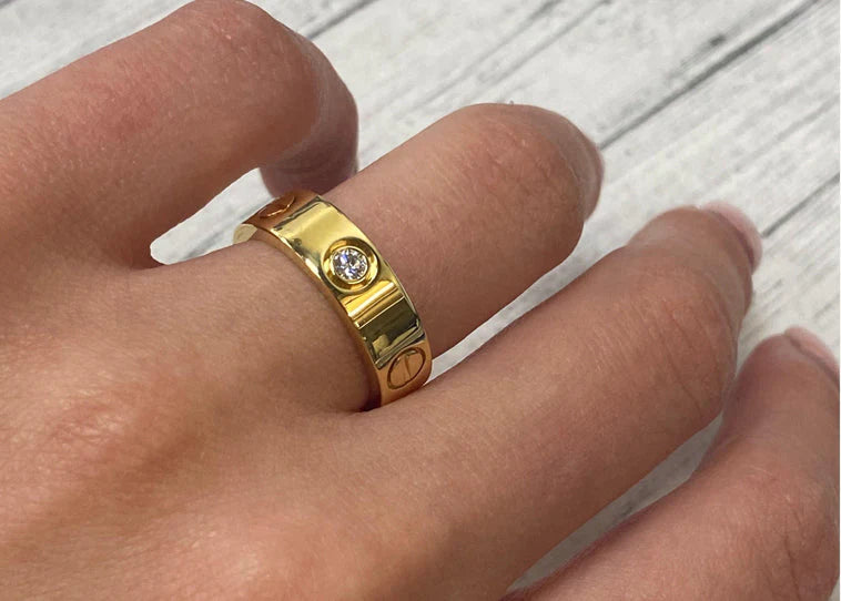 Golden Stone Ring for Girls – Stainless Steel