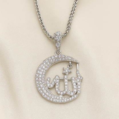 Allah Pendant – Zirconia Studded Gold Plated Islamic Calligraphy Necklace for Men & Women