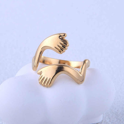 Simple Finger Hug Couple Ring Gold Plated Opening Adjustable Hugging Hand Rings