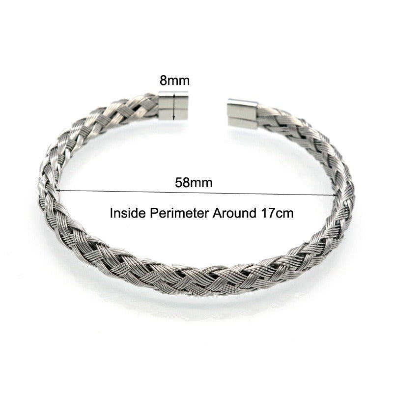 HC Adjustable Wire Rope Bracelet Stainless Steel 8mm Bangle Set Ladies Men