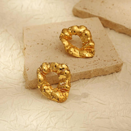 Gold Plated Stainless Steel Earrings Jewelry Gift Stainless Steel Irregular Texture Chunky Earrings for Women