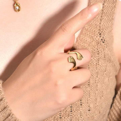 Simple Finger Hug Couple Ring Gold Plated Opening Adjustable Hugging Hand Rings