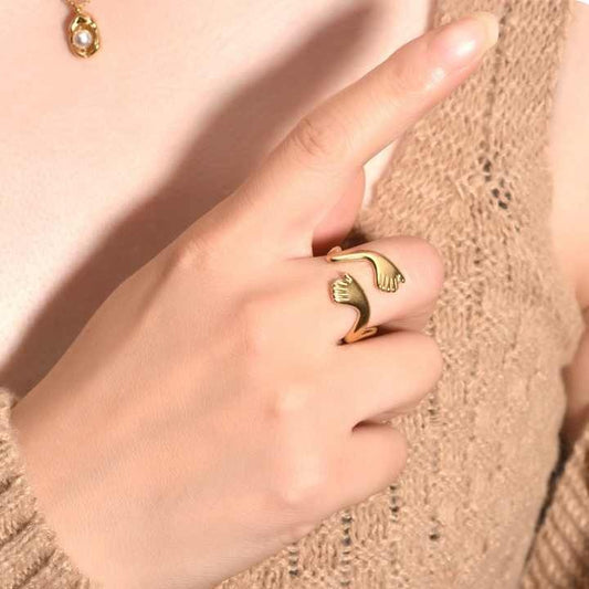 Simple Finger Hug Couple Ring Gold Plated Opening Adjustable Hugging Hand Rings