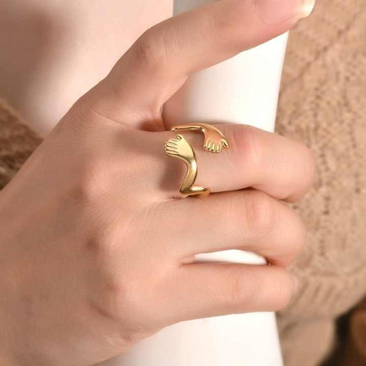 Simple Finger Hug Couple Ring Gold Plated Opening Adjustable Hugging Hand Rings