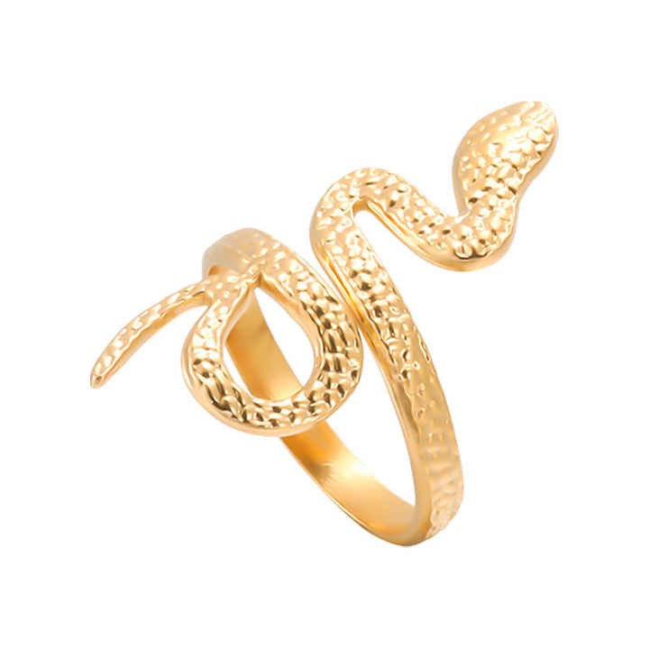 Vintage Fashion Jewelry Waterproof Gold Plated Stainless Steel Snake Shaped Open Ring for Women