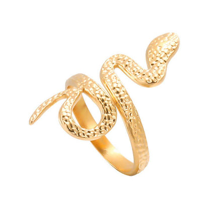 Vintage Fashion Jewelry Waterproof Gold Plated Stainless Steel Snake Shaped Open Ring for Women