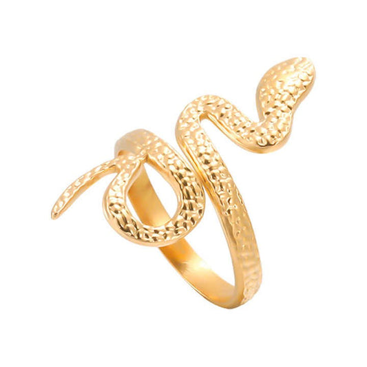 Vintage Fashion Jewelry Waterproof Gold Plated Stainless Steel Snake Shaped Open Ring for Women