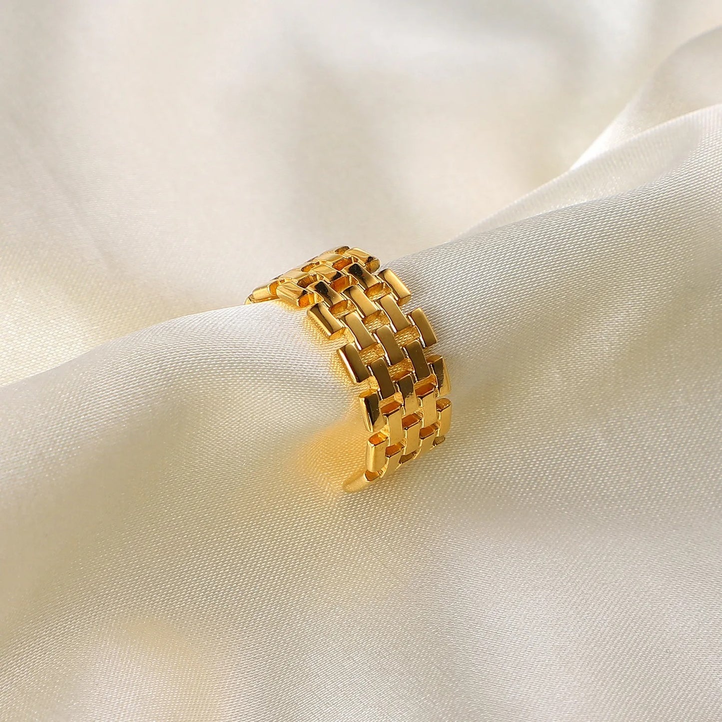 Multi-layer Geometric Brick-shaped Hollow Open Ring Gold Color Wide Punk Style Fashion Adjustable Ring Women Jewelry