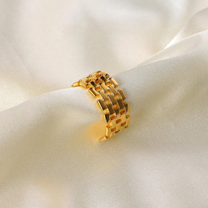 Multi-layer Geometric Brick-shaped Hollow Open Ring Gold Color Wide Punk Style Fashion Adjustable Ring Women Jewelry