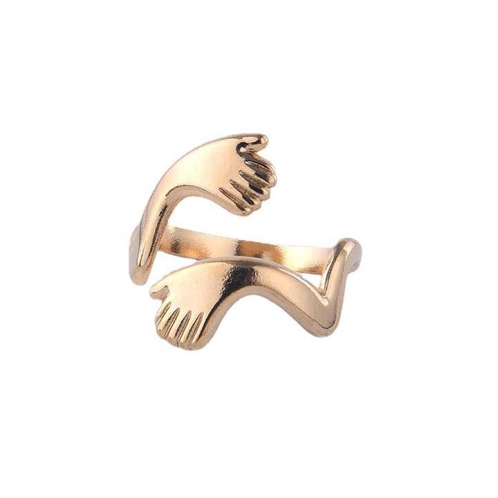 Simple Finger Hug Couple Ring Gold Plated Opening Adjustable Hugging Hand Rings