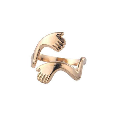 Simple Finger Hug Couple Ring Gold Plated Opening Adjustable Hugging Hand Rings