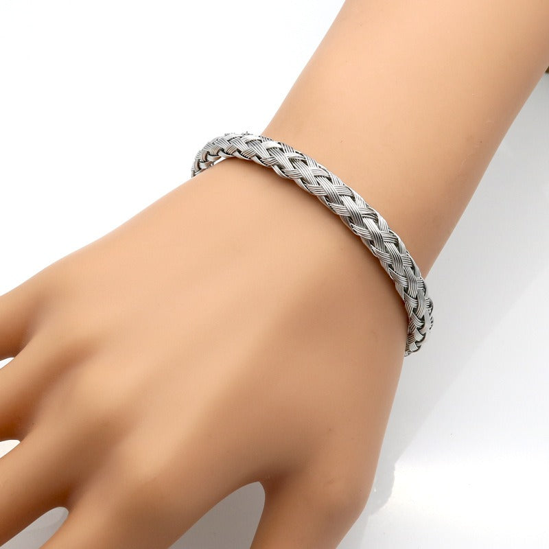 HC Adjustable Wire Rope Bracelet Stainless Steel 8mm Bangle Set Ladies Men