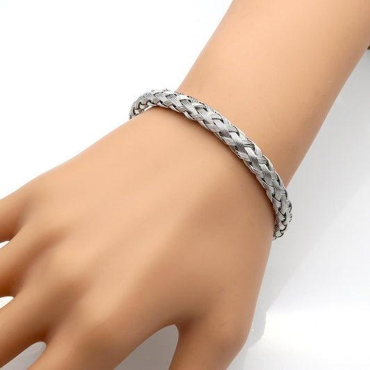 HC Adjustable Wire Rope Bracelet Stainless Steel 8mm Bangle Set Ladies Men