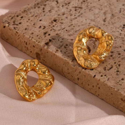 Gold Plated Stainless Steel Earrings Jewelry Gift Stainless Steel Irregular Texture Chunky Earrings for Women