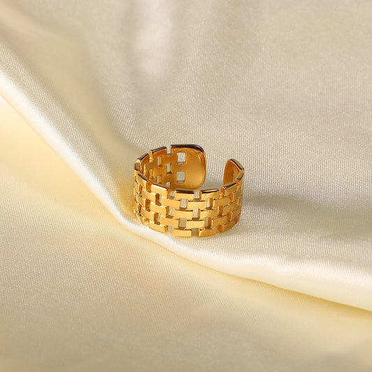 Multi-layer Geometric Brick-shaped Hollow Open Ring Gold Color Wide Punk Style Fashion Adjustable Ring Women Jewelry
