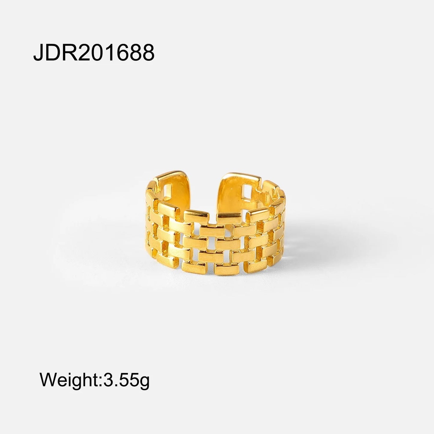 Multi-layer Geometric Brick-shaped Hollow Open Ring Gold Color Wide Punk Style Fashion Adjustable Ring Women Jewelry