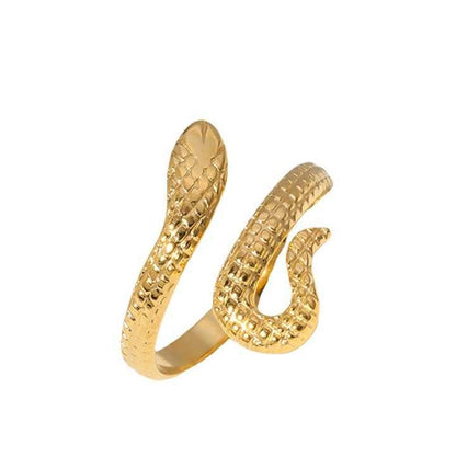 Vintage Fashion Jewelry Waterproof Gold Plated Stainless Steel Snake Shaped Open Ring for Women