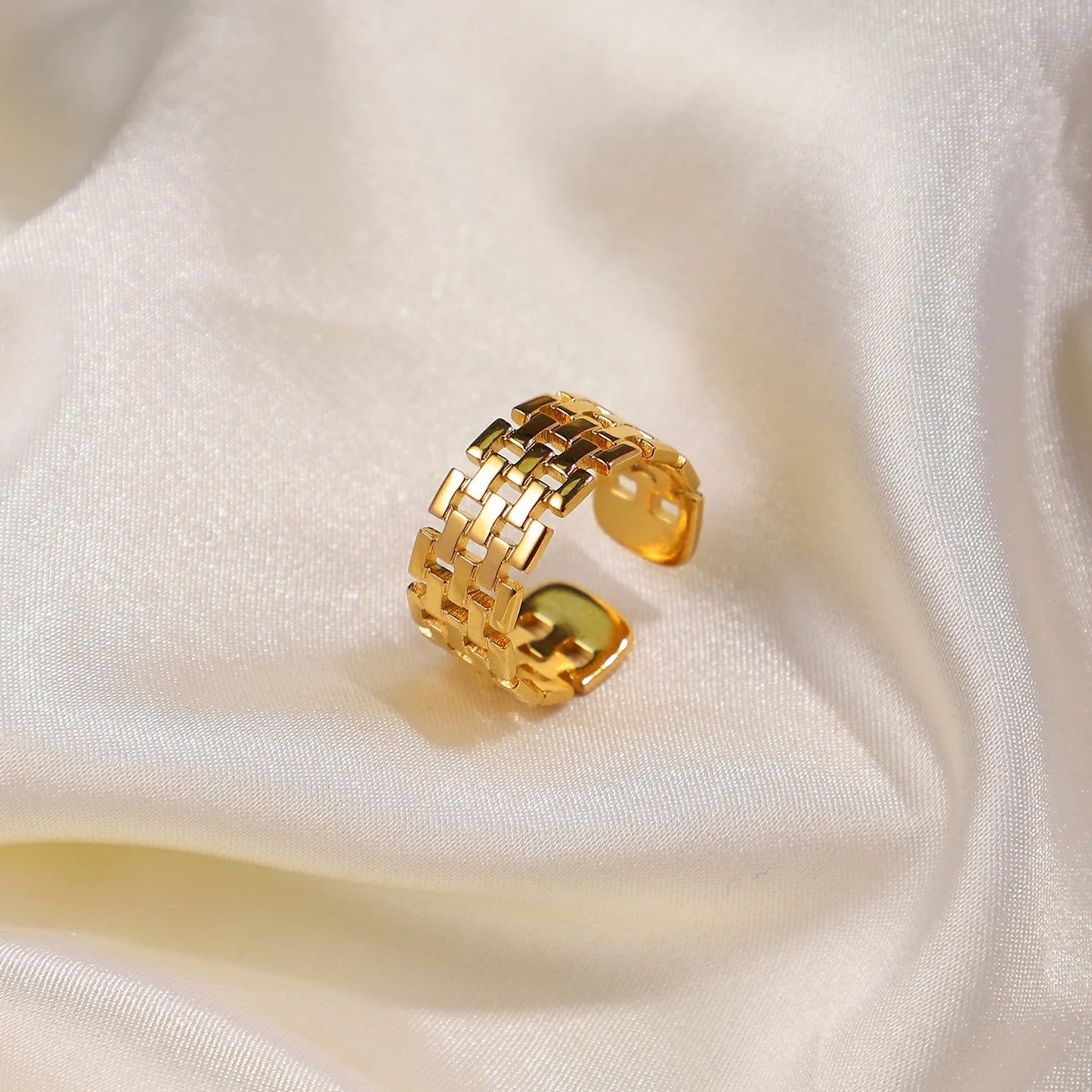 Multi-layer Geometric Brick-shaped Hollow Open Ring Gold Color Wide Punk Style Fashion Adjustable Ring Women Jewelry