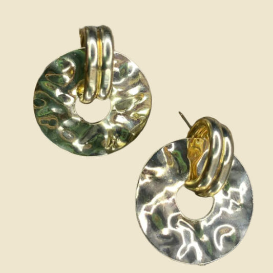 Stainless Steel Gold Hammered Round Disc Stud Earrings With Hole