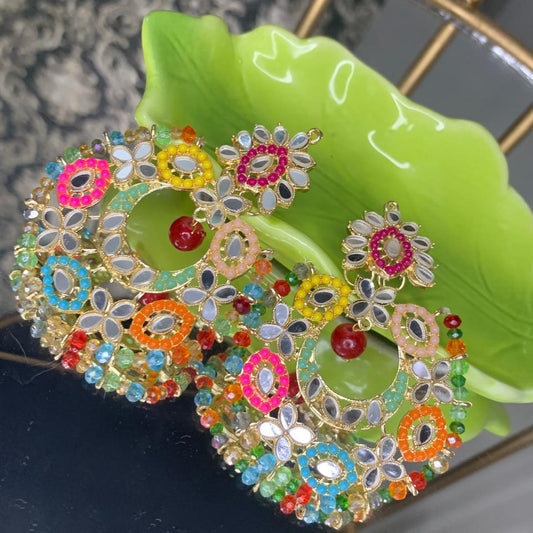 Fashionable Multi Color Mirror and Beads Earring