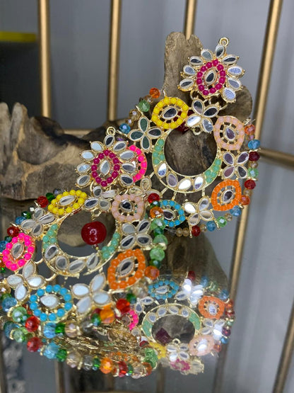 Fashionable Multi Color Mirror and Beads Earring
