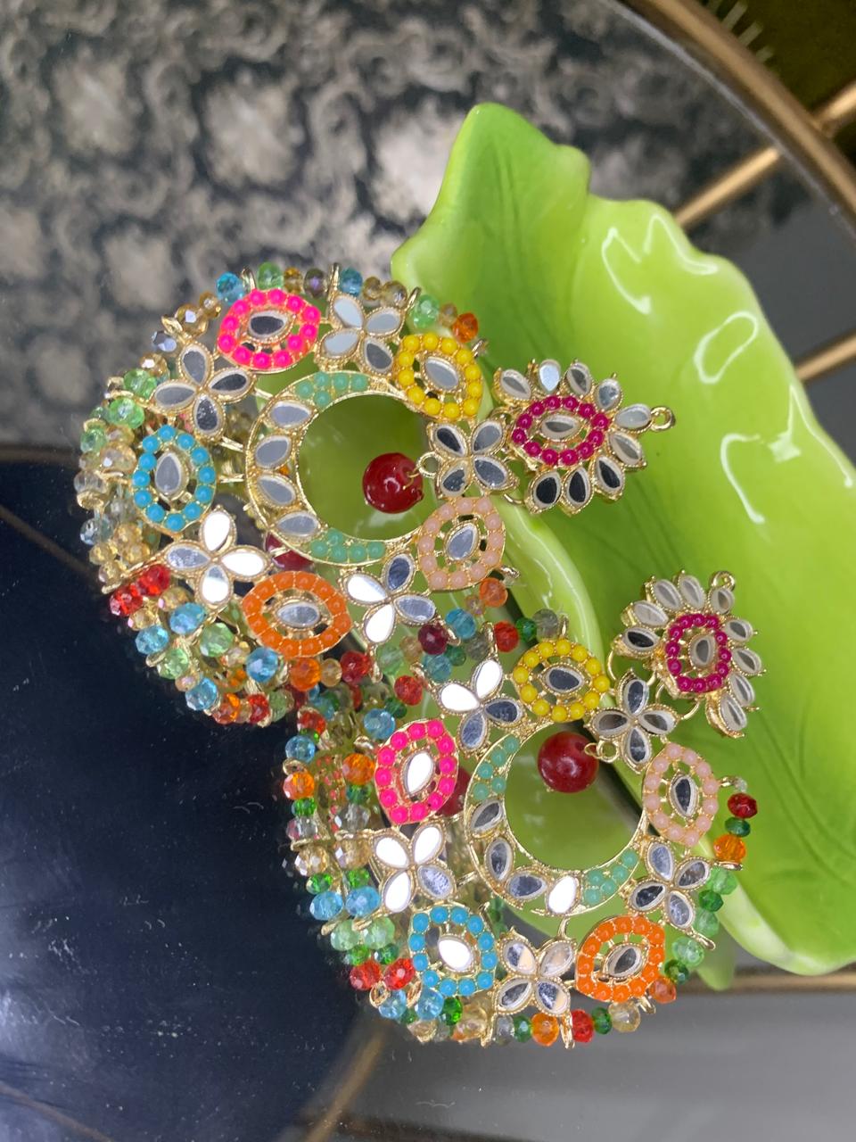Fashionable Multi Color Mirror and Beads Earring
