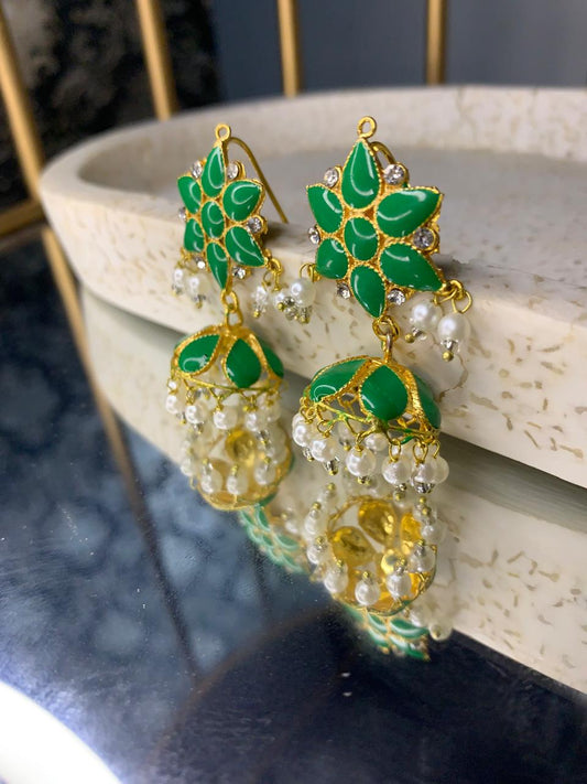 Indian Sheesha kundun Style Earrings with White Pearls For Girls