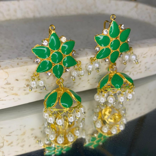 Indian Sheesha kundun Style Earrings with White Pearls For Girls