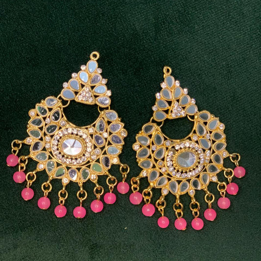 Indian Sheesha kundun Style Earrings with White Pearls For Girls
