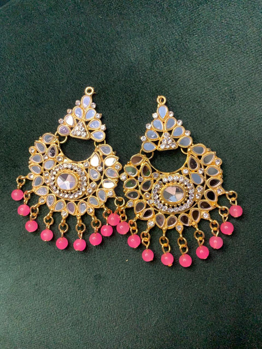 Indian Sheesha kundun Style Earrings with White Pearls For Girls